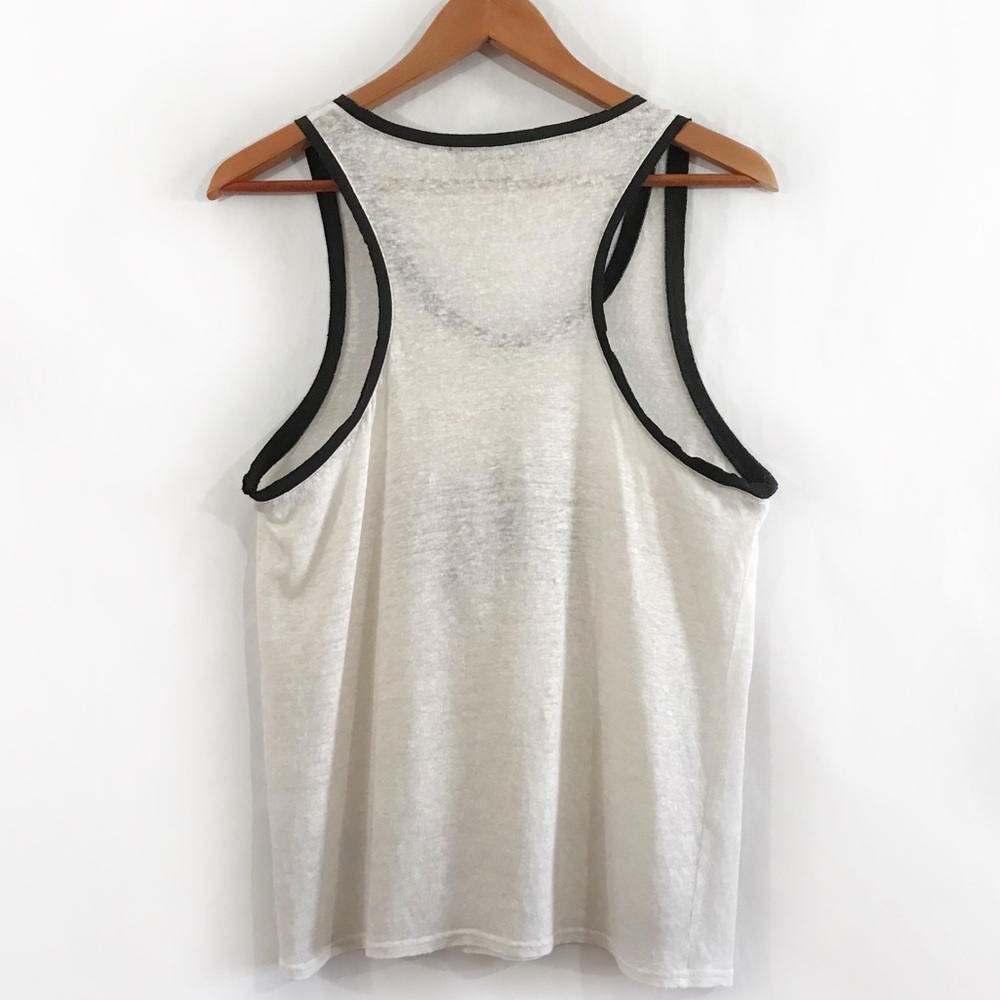 MAJE Ivory Linen Tank With 3D Design Black Trim - Picture 4 of 8